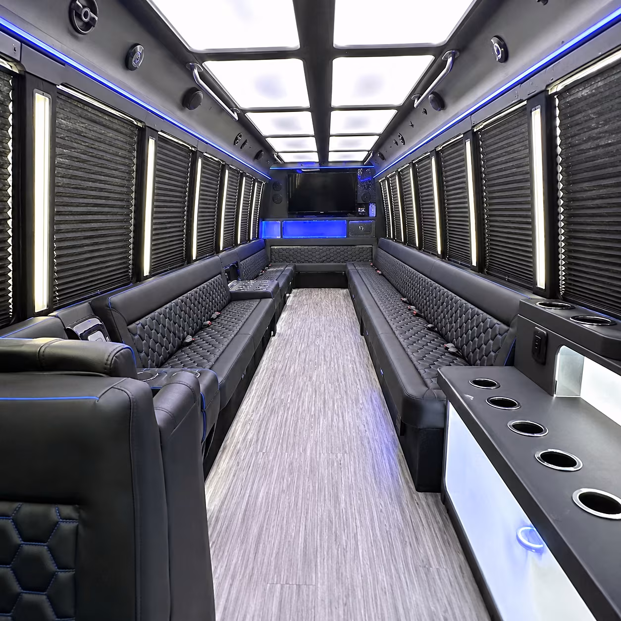 Interior of a party bus rental serving Lansing
