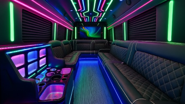 Interior of Charter Bus Company Flint's 50 Passenger Party Bus in Flint